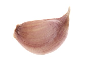 Photo of One unpeeled clove of garlic isolated on white