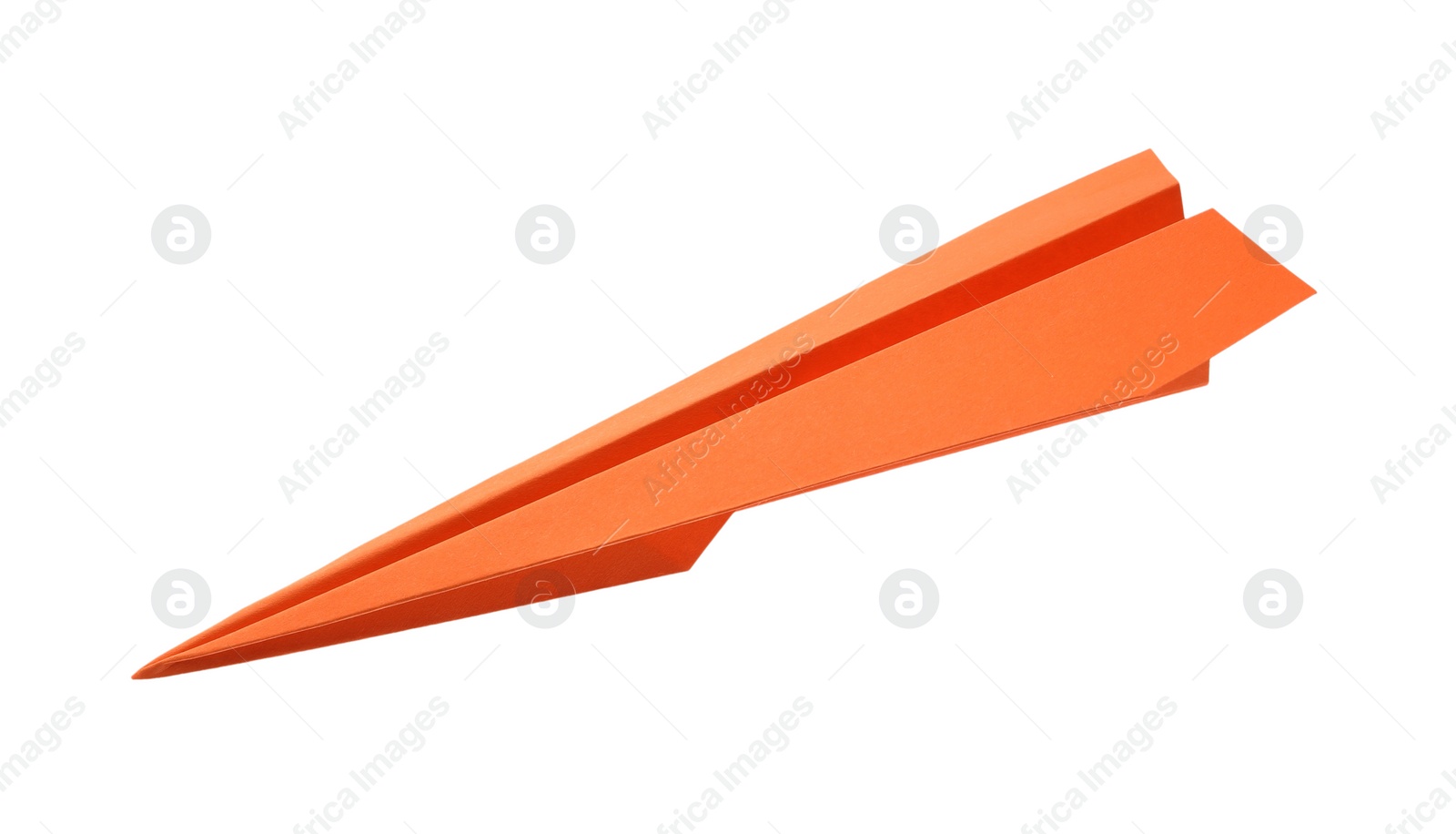 Photo of Handmade orange paper plane isolated on white