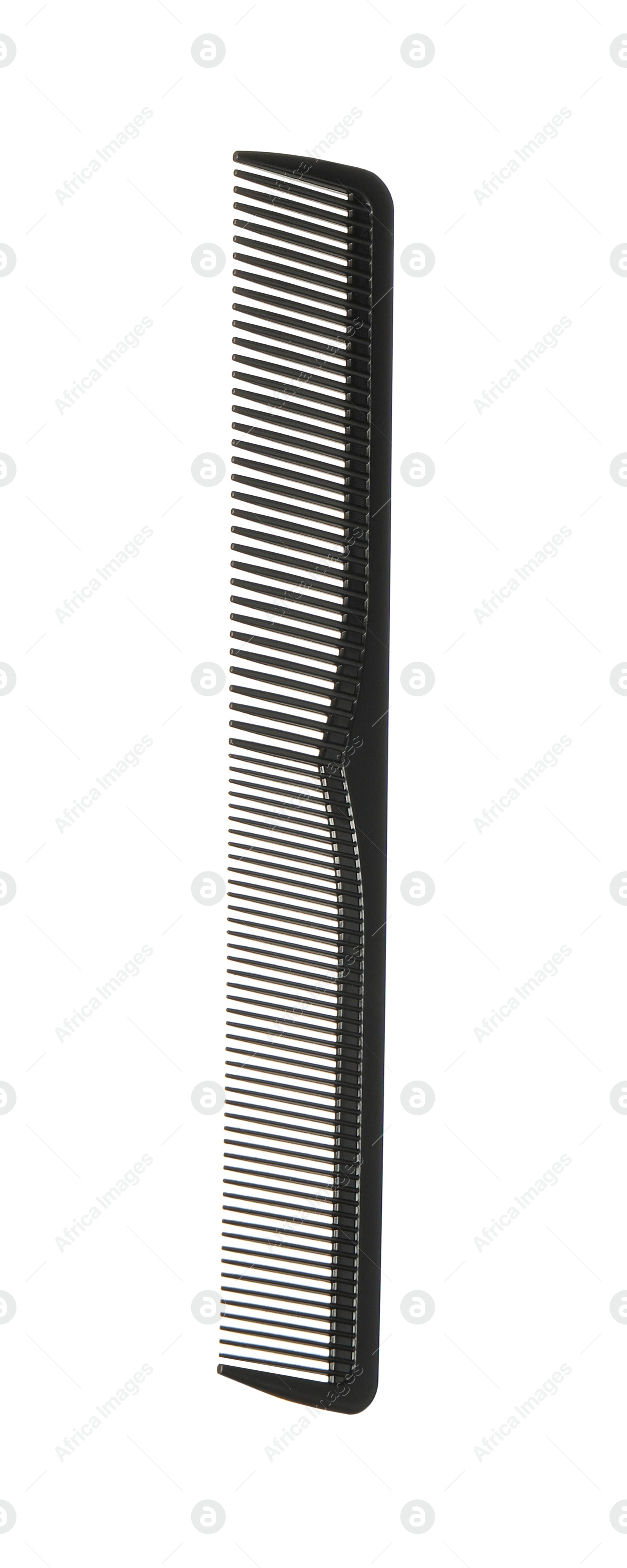 Photo of Hairdresser tool. Black hair comb isolated on white