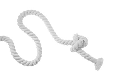 Hemp rope with knot isolated on white. Natural material