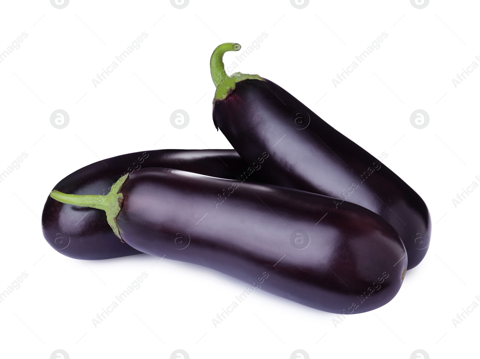 Photo of Tasty raw ripe eggplants isolated on white