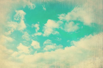 View of beautiful sky with clouds. Retro style filter 