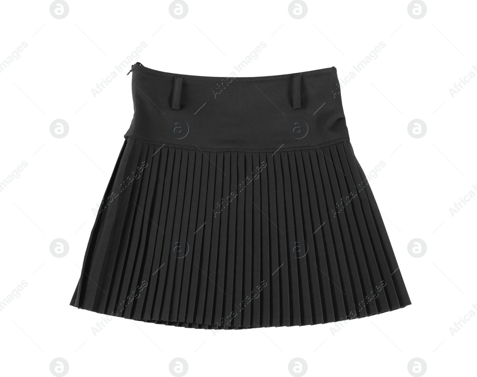 Photo of Black pleated skirt isolated on white, top view. Stylish school uniform