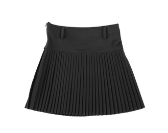 Photo of Black pleated skirt isolated on white, top view. Stylish school uniform