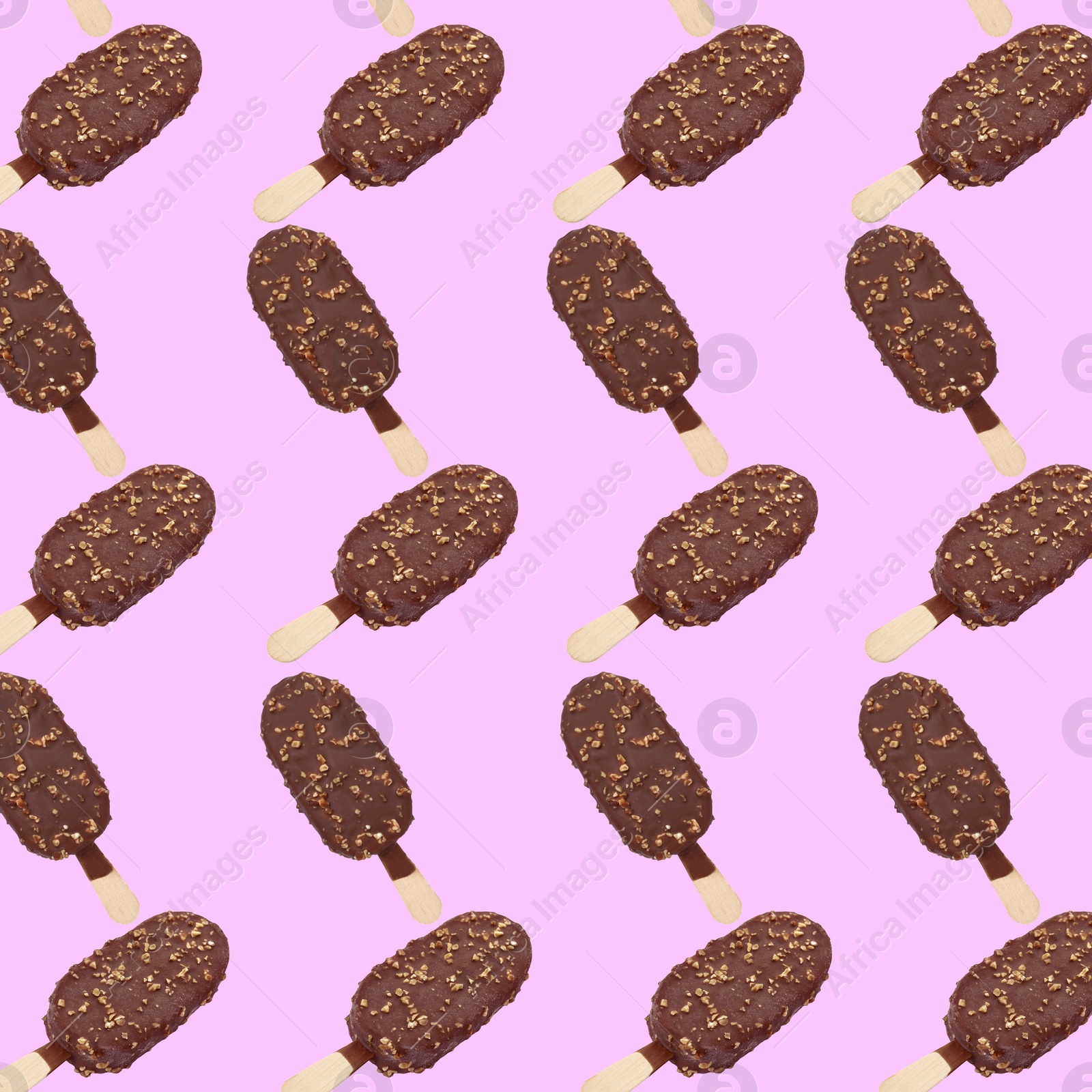 Image of Pattern with chocolate-glazed ice cream on light violet background