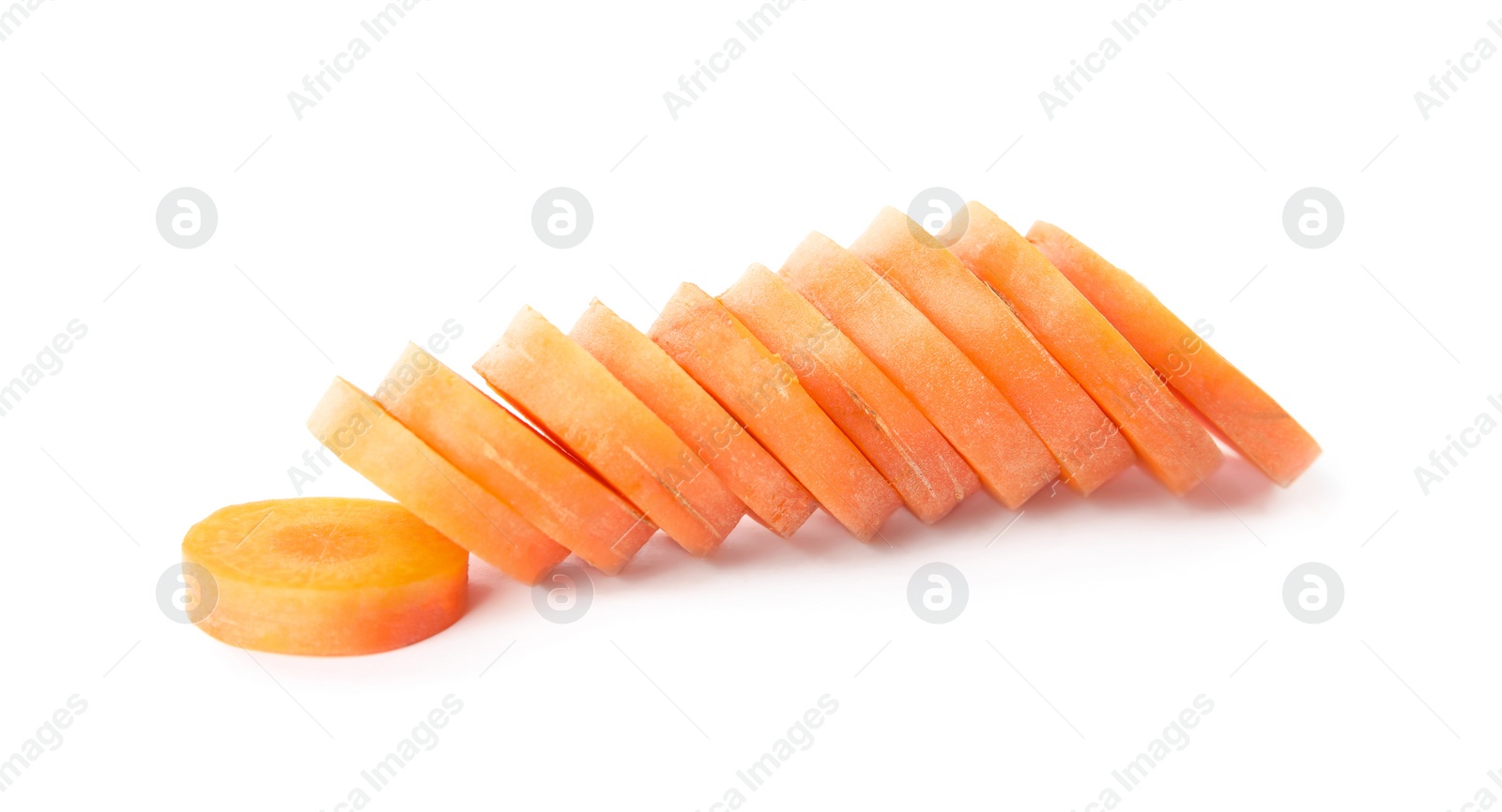 Photo of Slices of fresh ripe carrot isolated on white