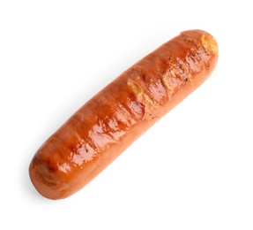 Photo of Delicious grilled sausage on white background. Barbecue food