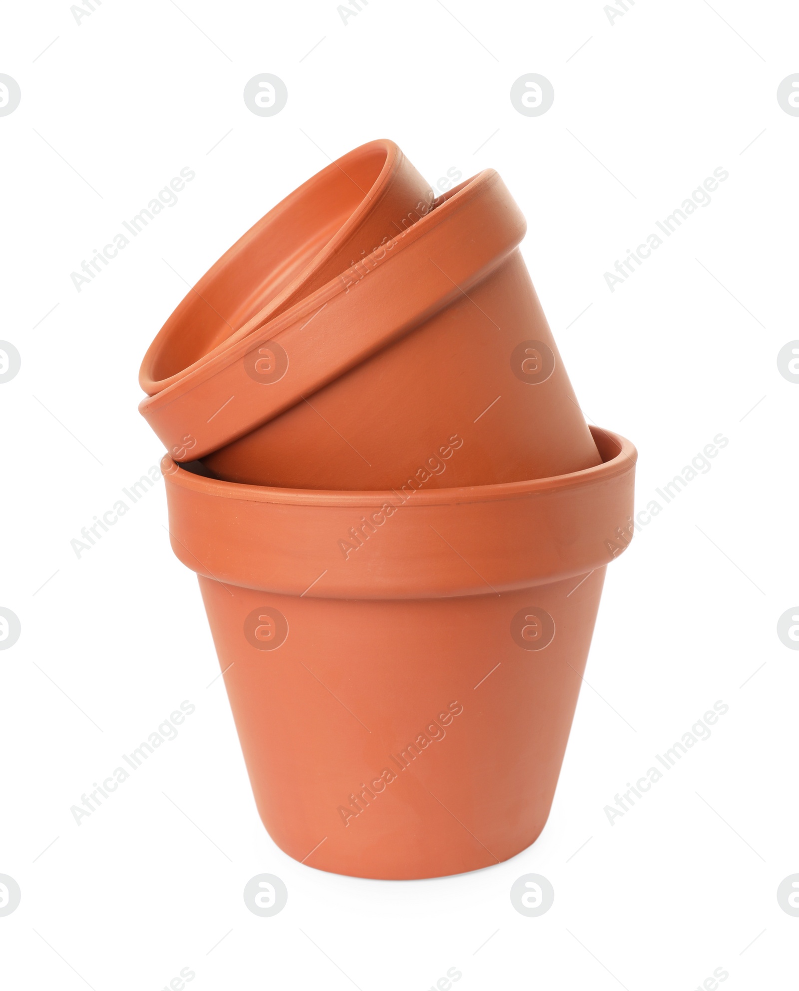 Photo of Empty clay flower pots isolated on white