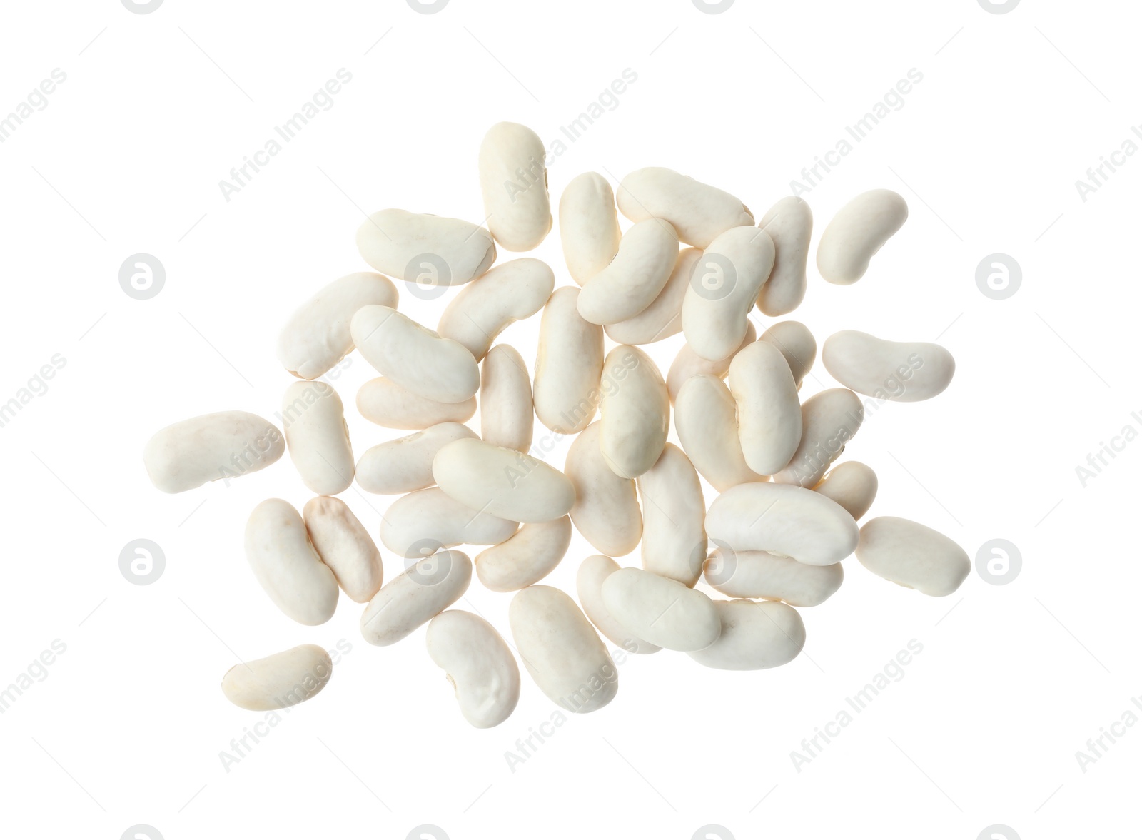 Photo of Pile of raw beans on white background, top view. Vegetable seeds