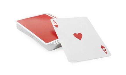 Photo of Deck of playing cards on white background