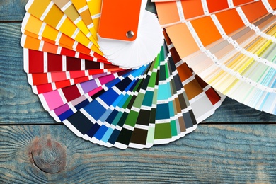 Color palette samples on wooden background