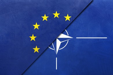 Image of Flags of European Union and NATO on textured surface