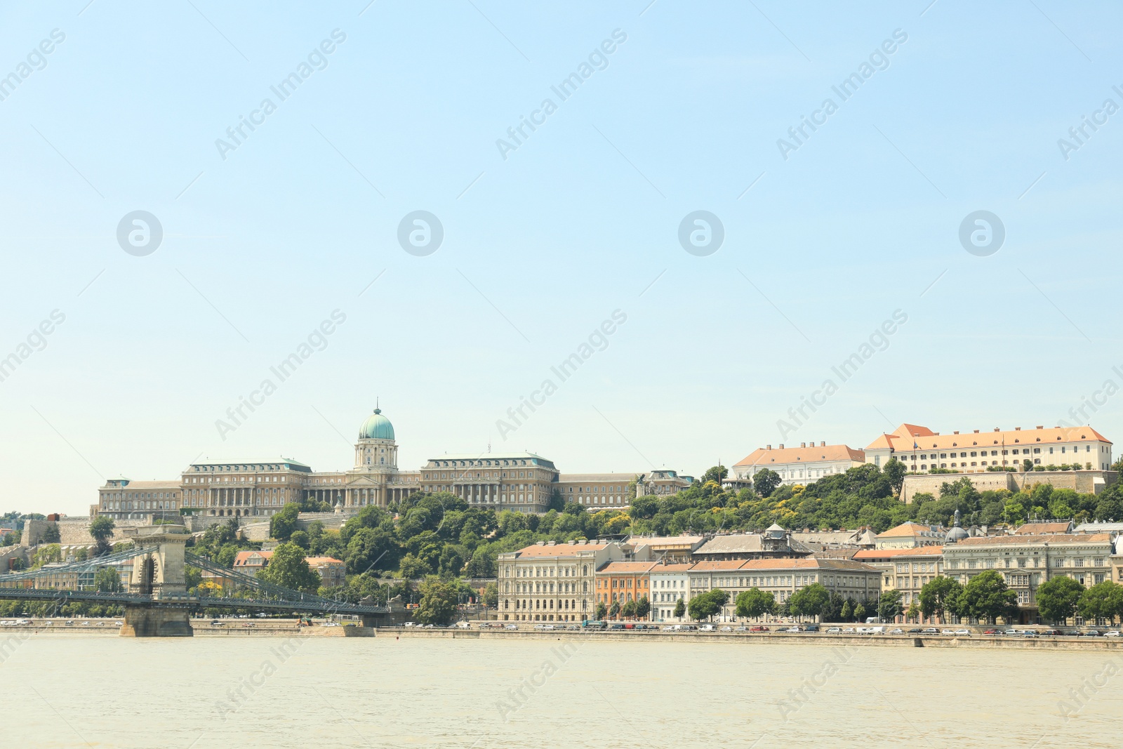 Photo of BUDAPEST, HUNGARY - JUNE 18, 2019: Beautiful view with Buda Castle, Szechenyi Chain Bridge and Sandor Palace