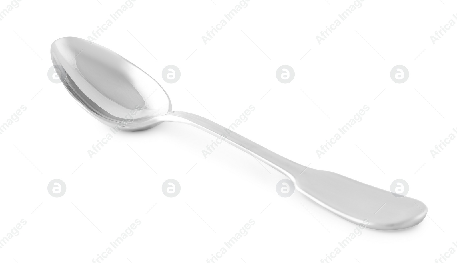 Photo of Clean shiny metal spoon isolated on white