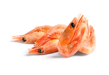 Photo of Fresh shrimps on white background