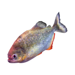 Image of Bright shiny piranha fish on white background 