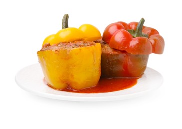 Photo of Delicious stuffed bell peppers isolated on white