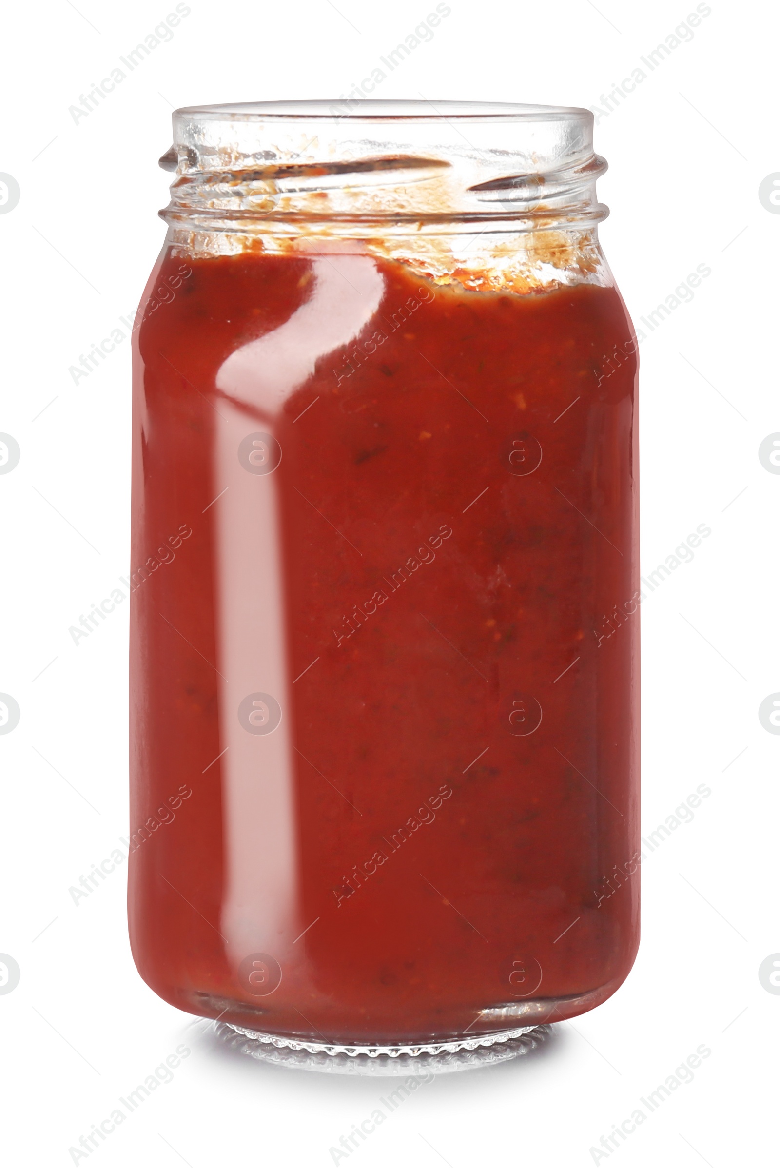 Photo of Jar of tomato paste isolated on white