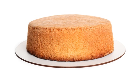 Delicious fresh homemade cake on white background