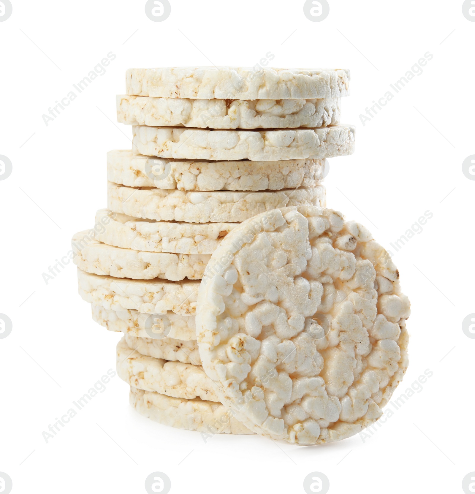 Photo of Stack of puffed rice cakes isolated on white