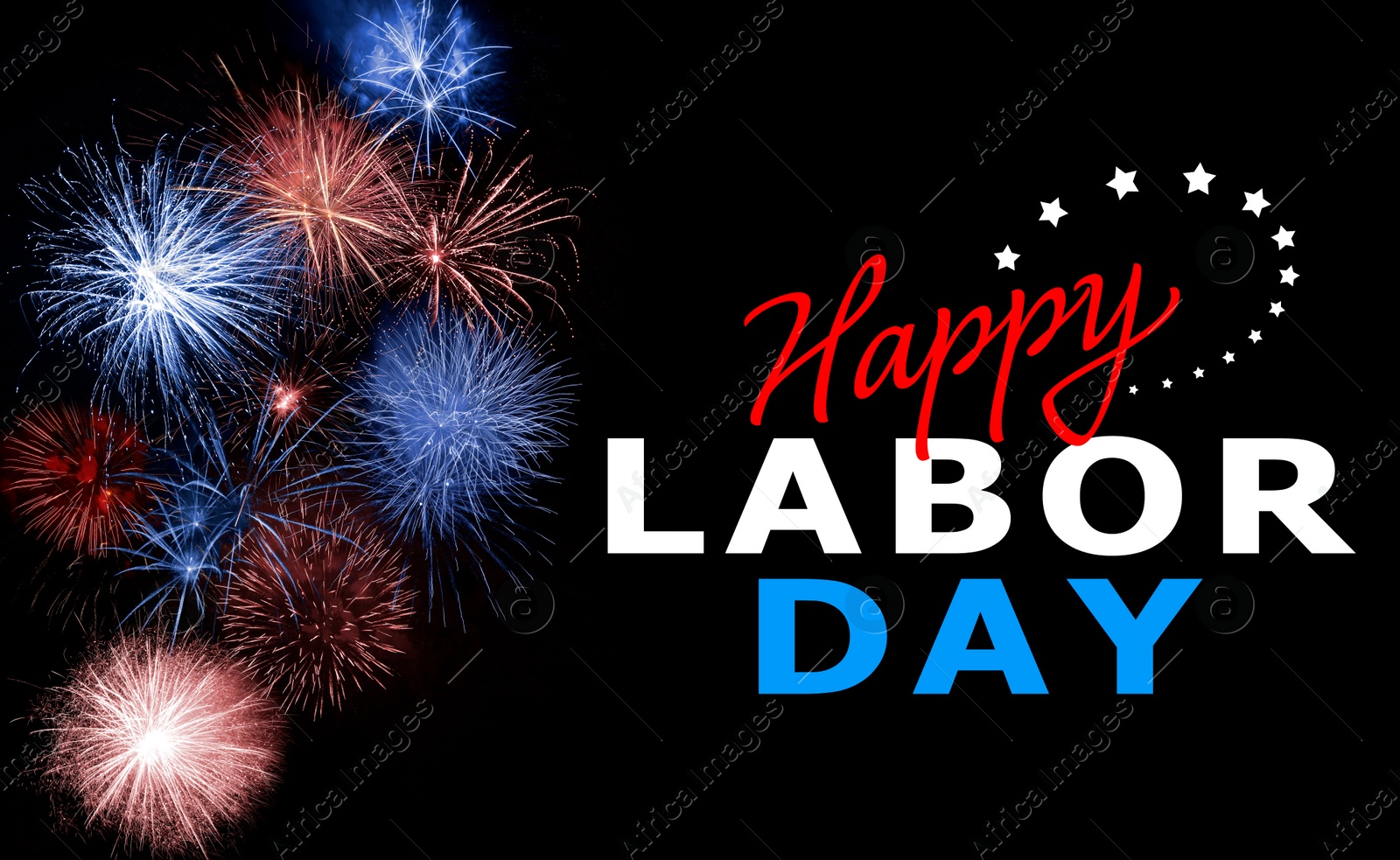 Image of Happy Labor Day. Beautiful bright fireworks lighting up night sky