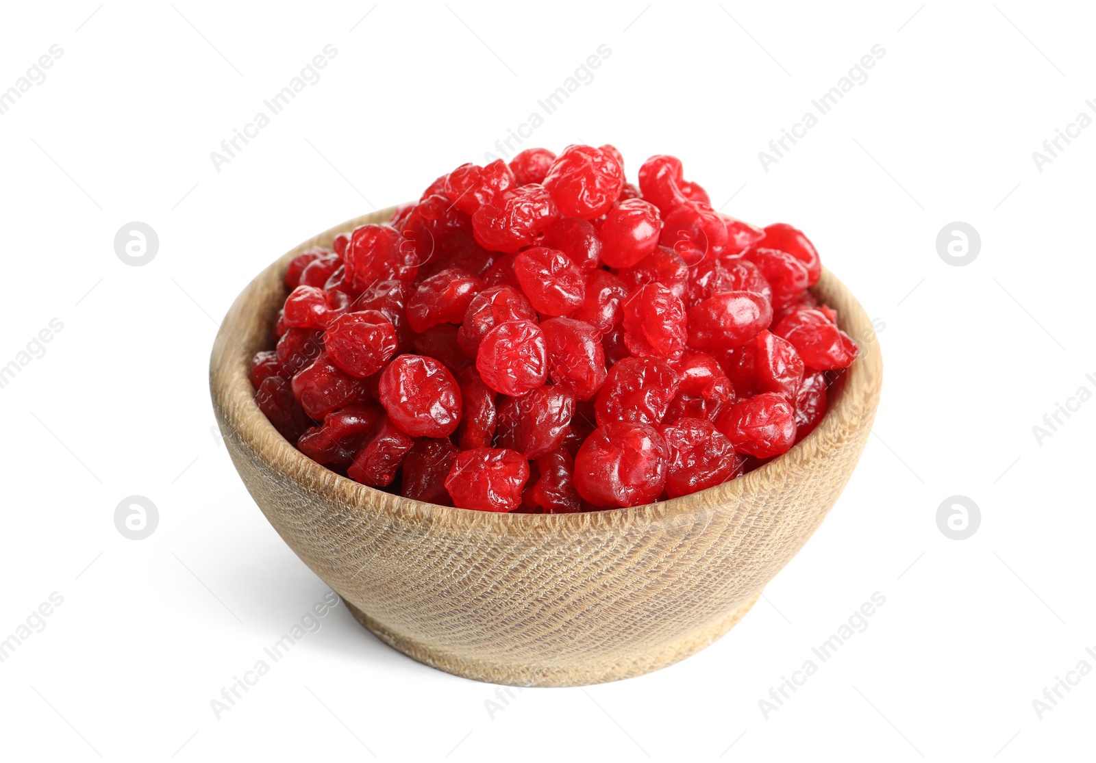 Photo of Bowl with tasty cherries on white background. Dried fruits as healthy food
