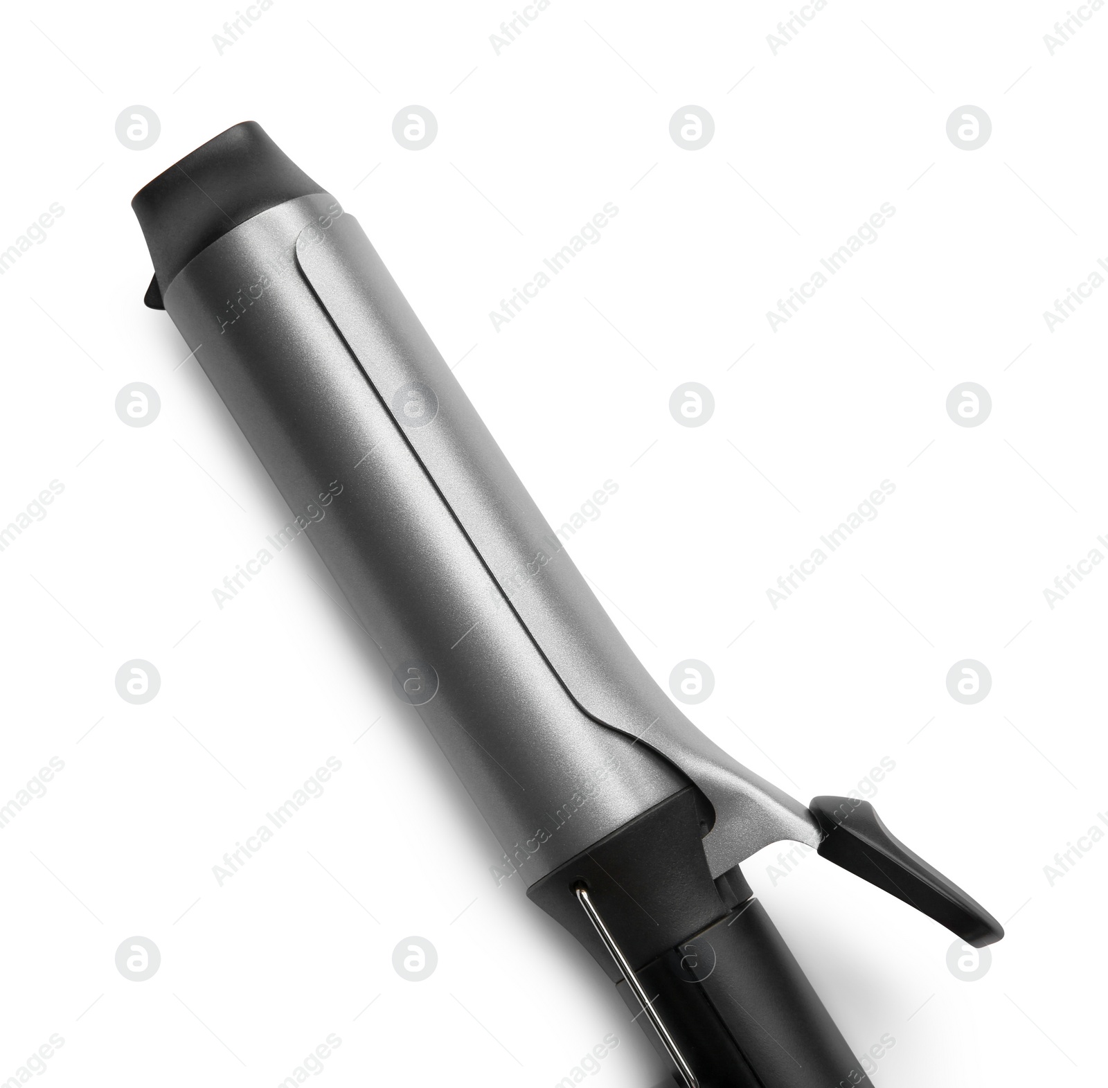 Photo of Hair styling appliance. One curling iron isolated on white, top view