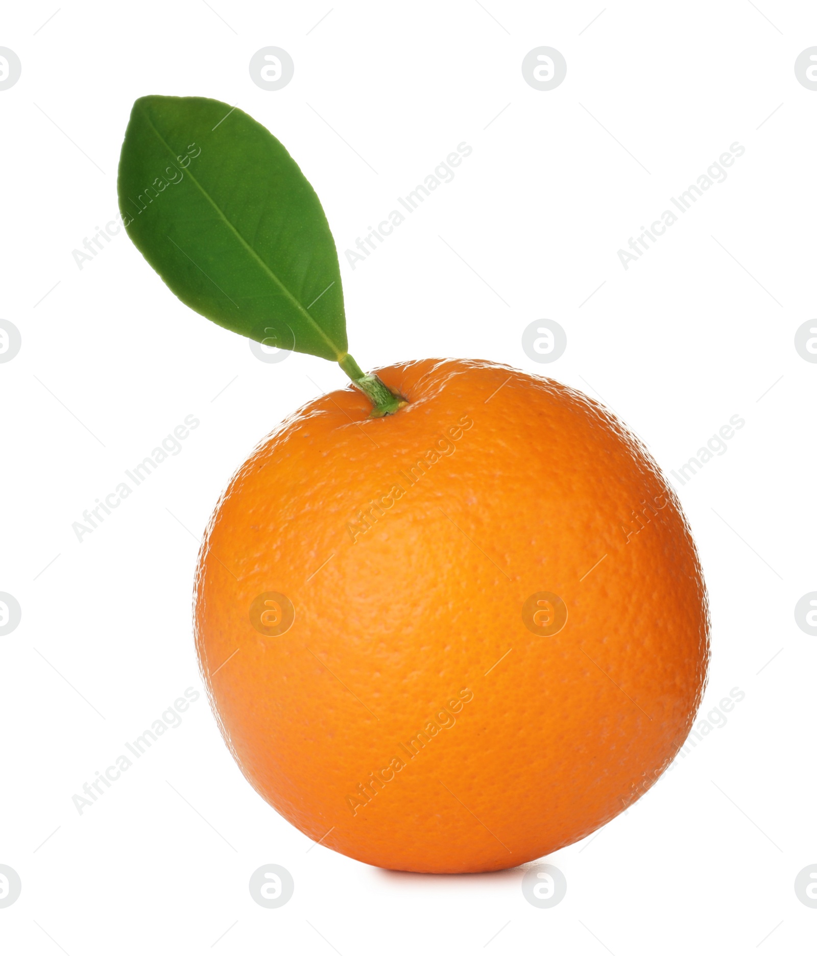 Photo of Fresh ripe orange with leaf isolated on white