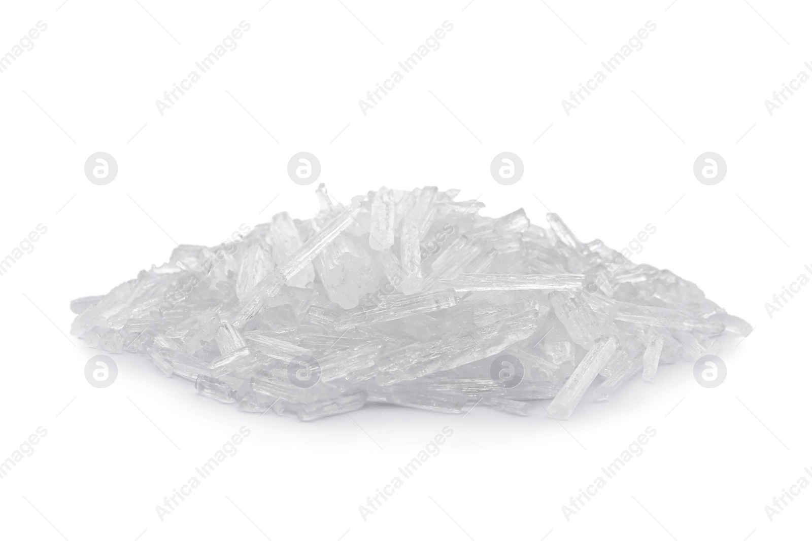 Photo of Heap of menthol crystals on white background