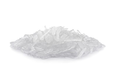 Photo of Heap of menthol crystals on white background