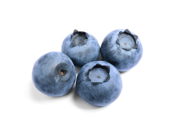 Photo of Tasty fresh ripe blueberries on white background