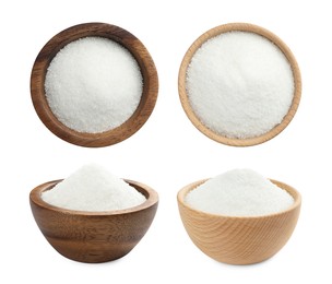 Image of Granulated sugar in bowls isolated on white, top and side views