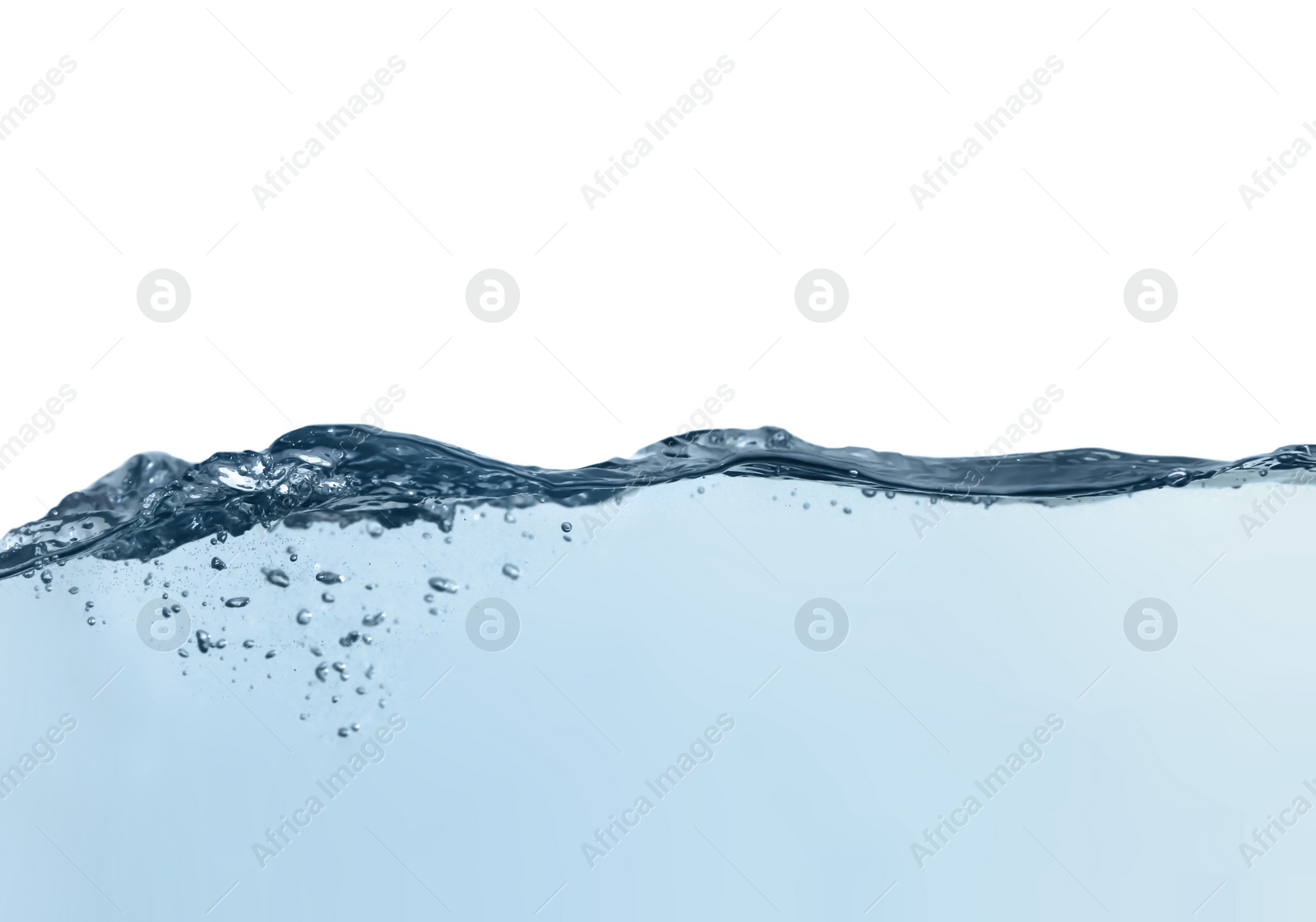 Photo of Pure water with bubbles on white background, closeup