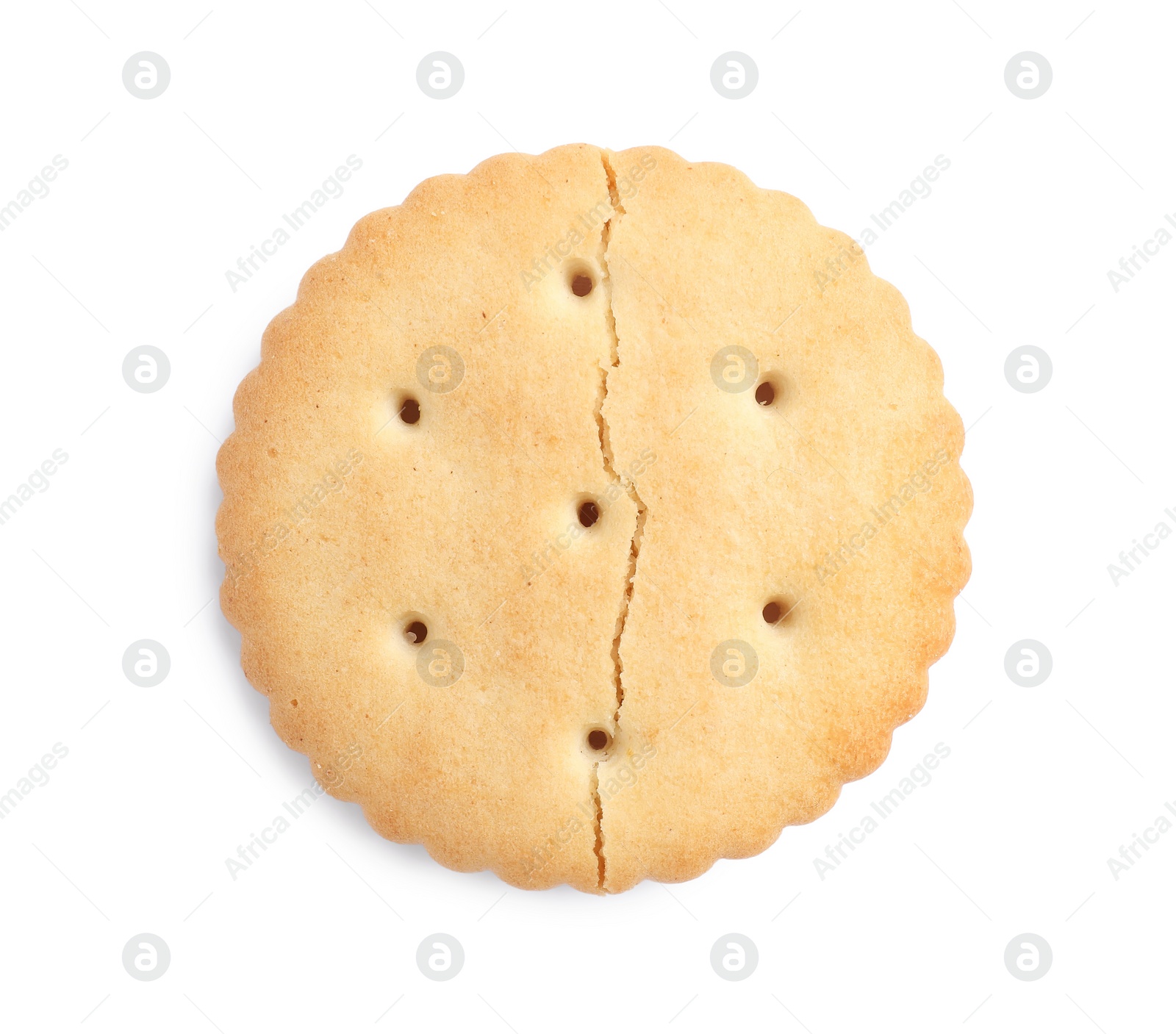 Photo of Crispy broken cracker isolated on white, top view