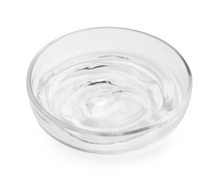 Photo of Petri dish with liquid isolated on white