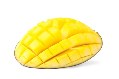 Photo of Fresh juicy mango half isolated on white