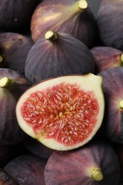 Photo of Many fresh ripe figs as background, closeup