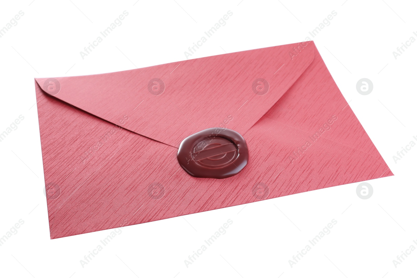 Photo of Red envelope with wax seal isolated on white