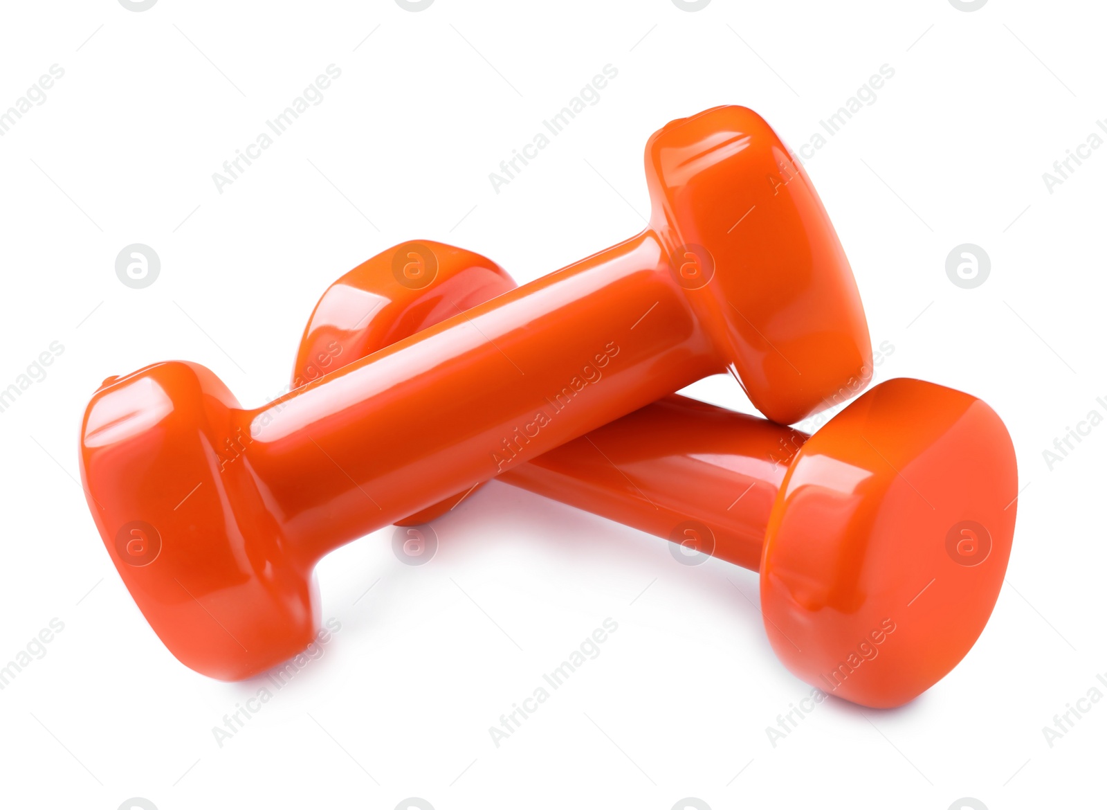 Photo of Color dumbbells on white background. Home fitness