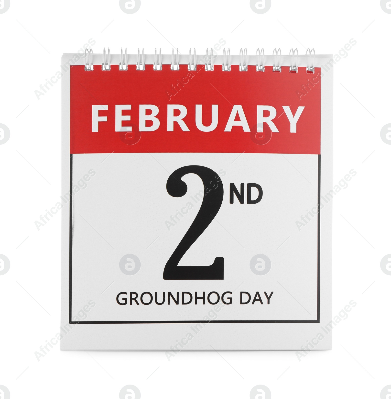 Photo of Calendar with date February 2nd on white background. Groundhog day
