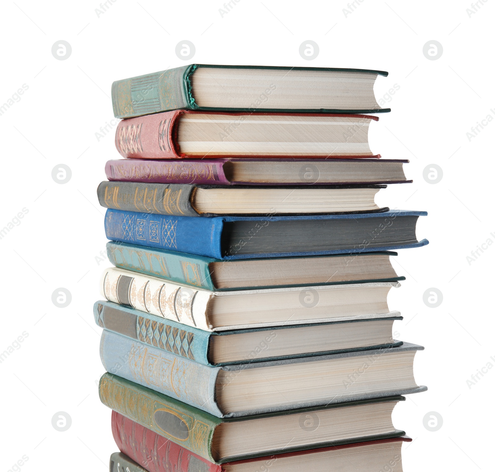 Photo of Stack of hardcover books on white background