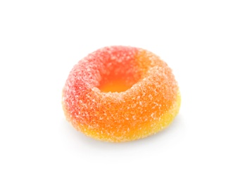 Photo of Bright delicious jelly candy on white background