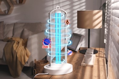 Image of UV lamp for light sterilization on table in living room