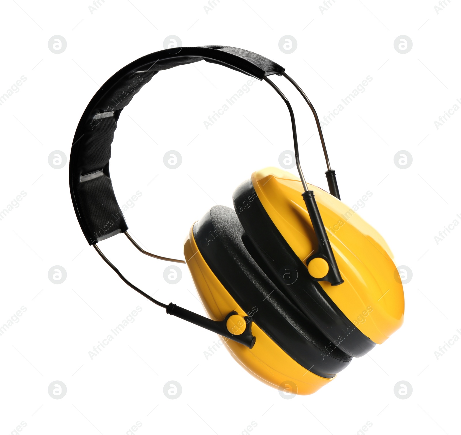 Photo of Protective headphones on white background. Safety equipment