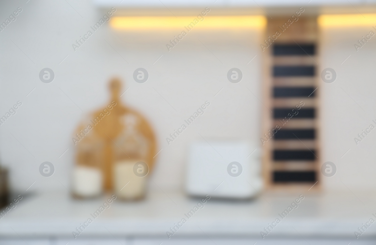 Photo of Blurred view of modern kitchen with toaster