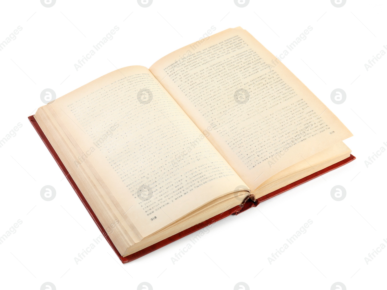 Photo of Open old hardcover book isolated on white