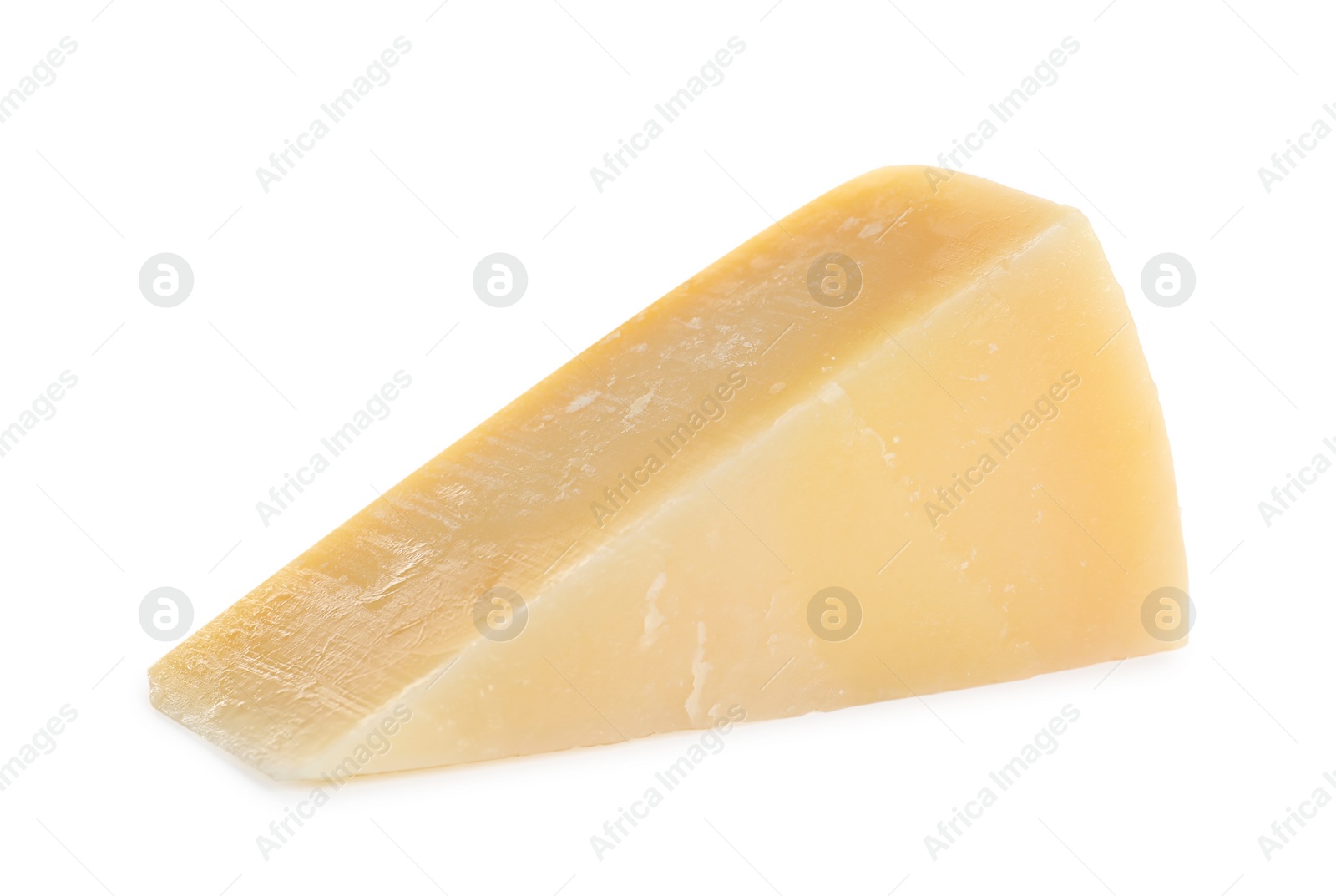 Photo of Piece of tasty parmesan cheese isolated on white