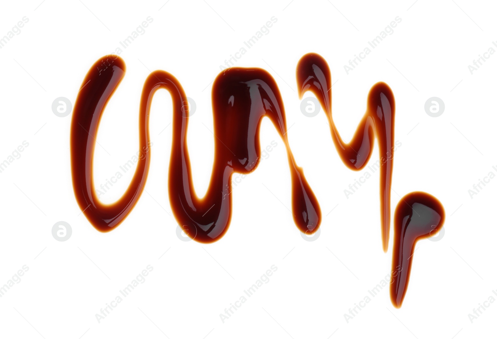 Photo of Smear of soy sauce on white background, top view