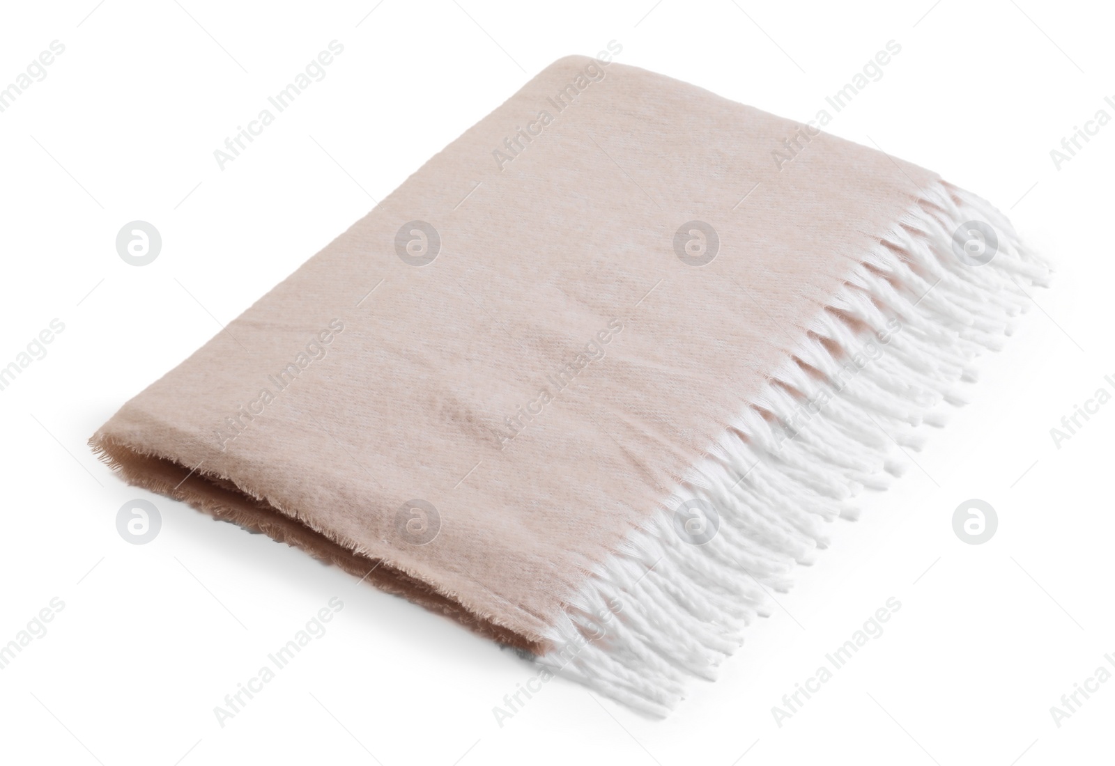 Photo of One beautiful beige blanket isolated on white