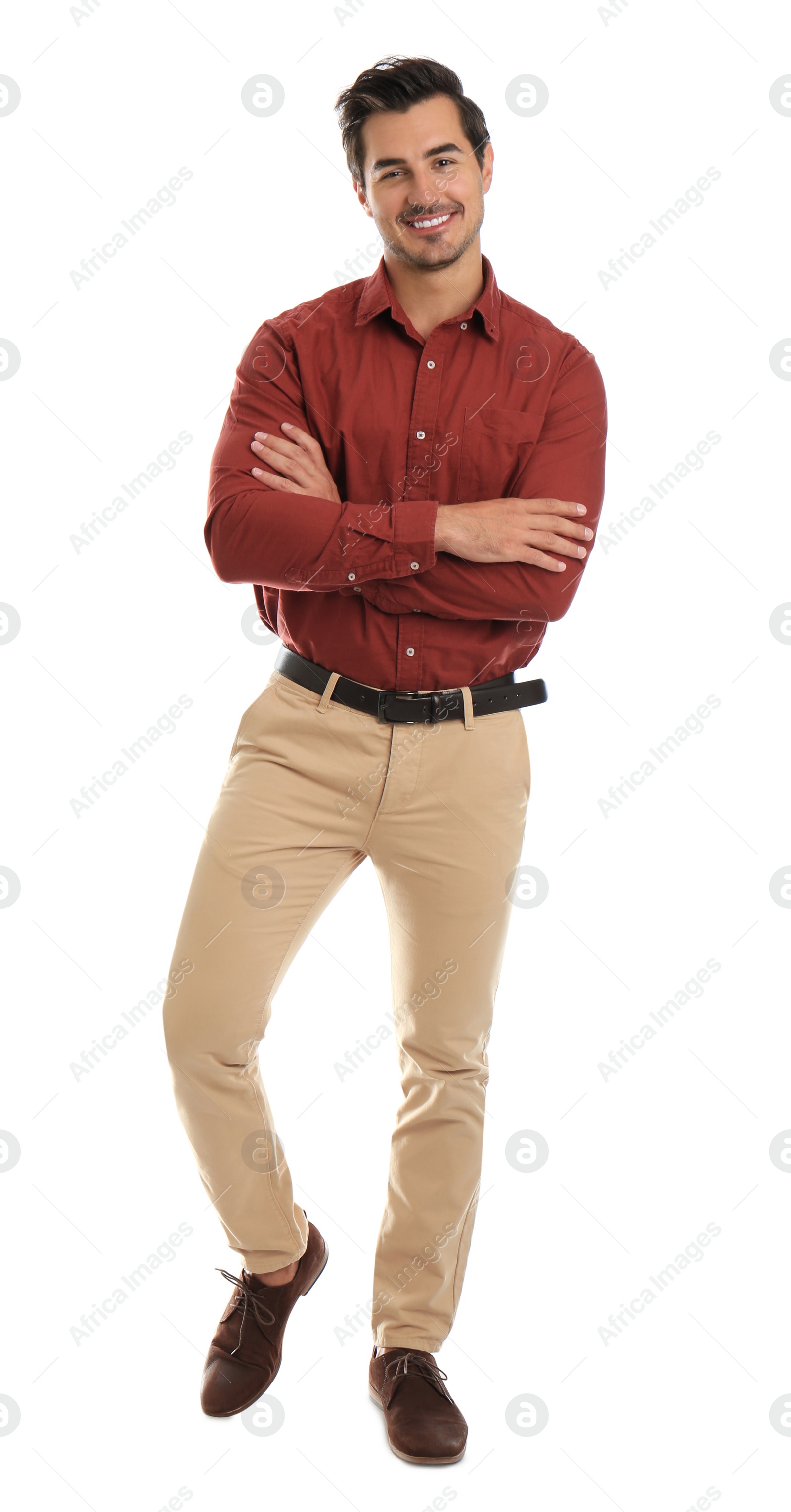 Photo of Full length portrait of young man on white background